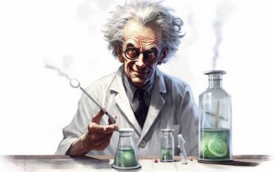 a creepy mad scientist doing experiment in creepy lab, science, cereative, illustration