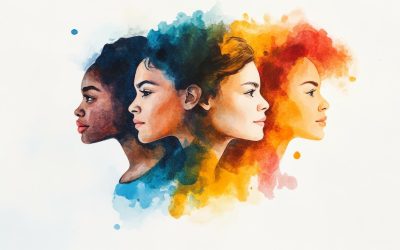 watercolor brushstroke illustration of group of 3 women standing side by side, showcasing diversity and unity. international women's day. banner for march 8. women's rights movement